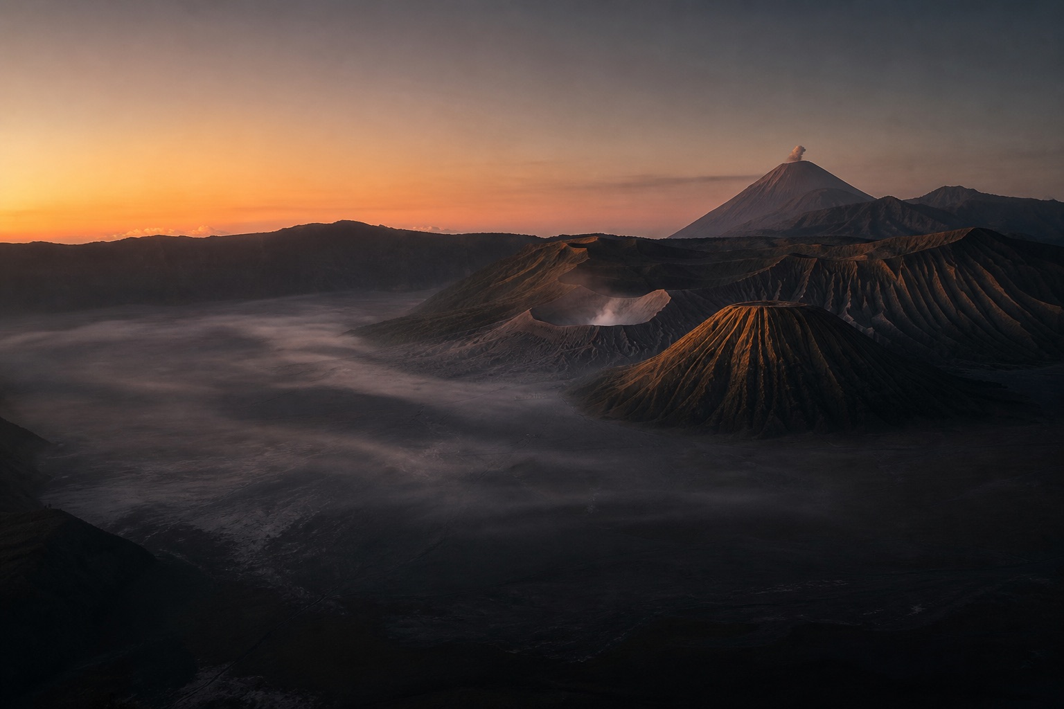 Mount Bromo volcanic landscape at sunrise