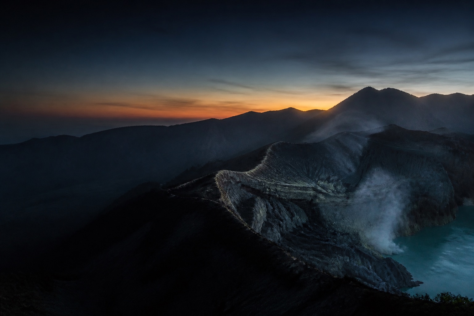The volcanic landscape of Ijen in East Java